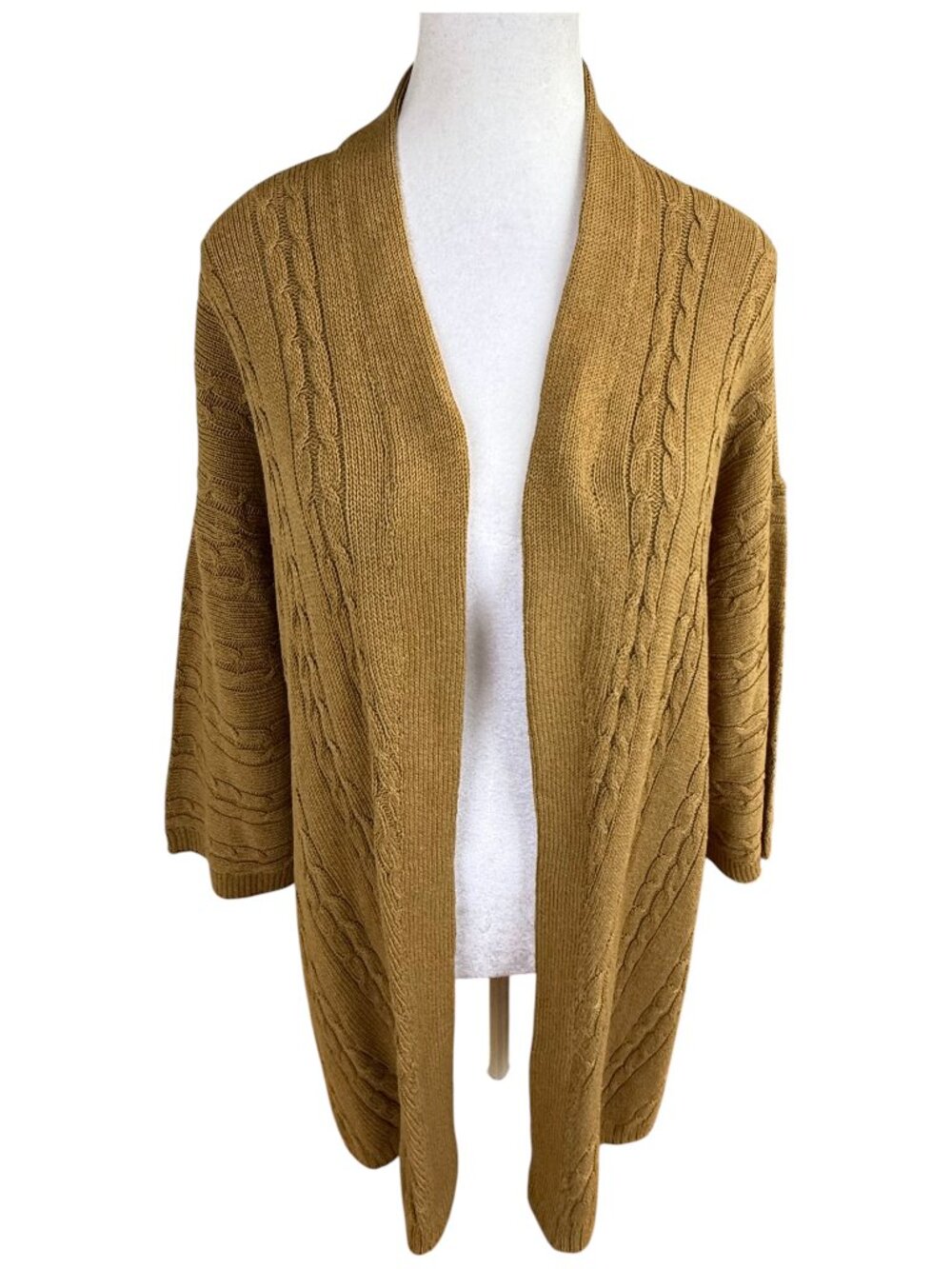 J. Jill Cardigan Sweater Cable Knit Cotton Blend No Close Butterscotch (L) NWT